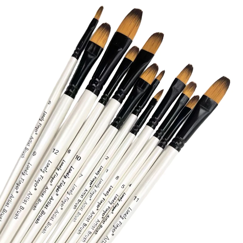 12pcs Professional Artist Paint Brushes Set Synthetic Nylon Tips Paintbrush - Perfect for Oil, Acrylic & Watercolor Painting!