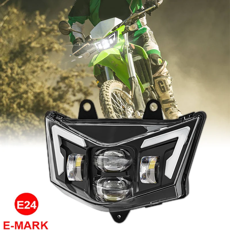 

E24 LED Headlight DRL Dirt Bike Projector Headlamp For Kawasaki KLX 125 2010-2017 KLX 450R 2008-2023 KLX125 KLX450R Plug&Play