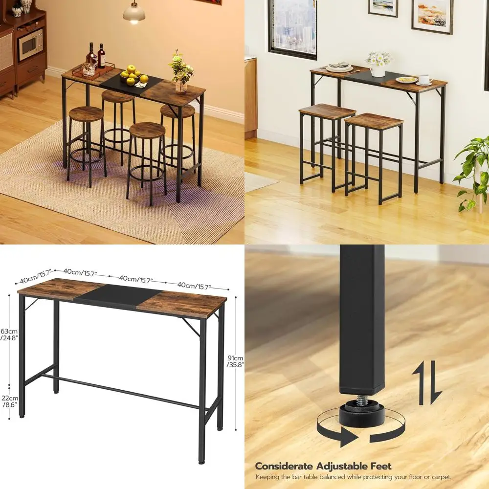 

Rustic Brown Rectangular Counter Height Bar Table, 47.1 Long, Durable for Small Spaces, Easy Assembly, BF12BT01