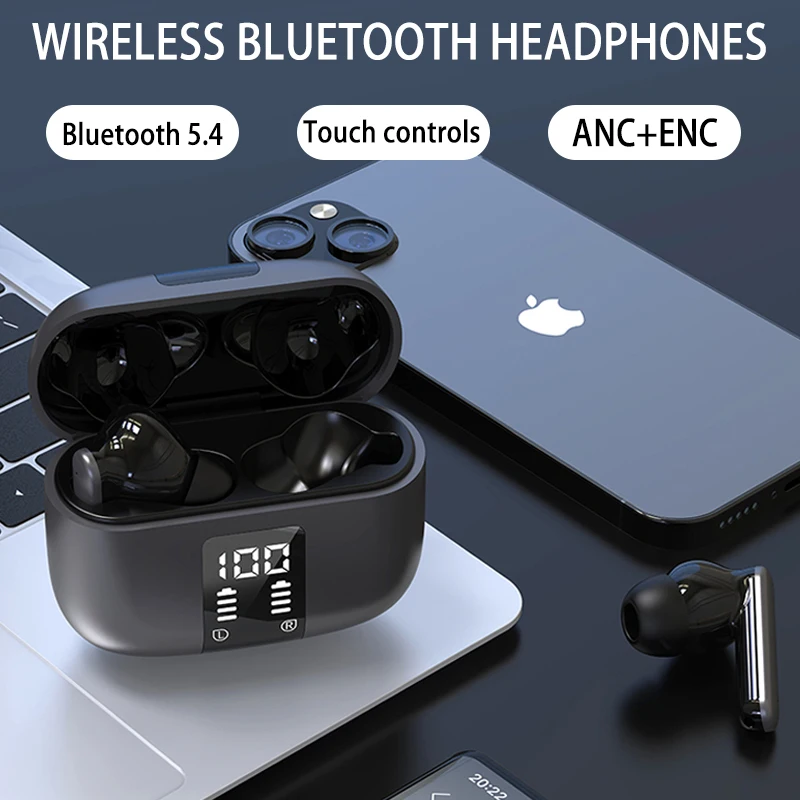 ANC+ENC TWS Headphones  Bluetooth Wireless Earphones Noise Canceling Earbuds LED display HD Call Stereo Sports Headsets With Mic