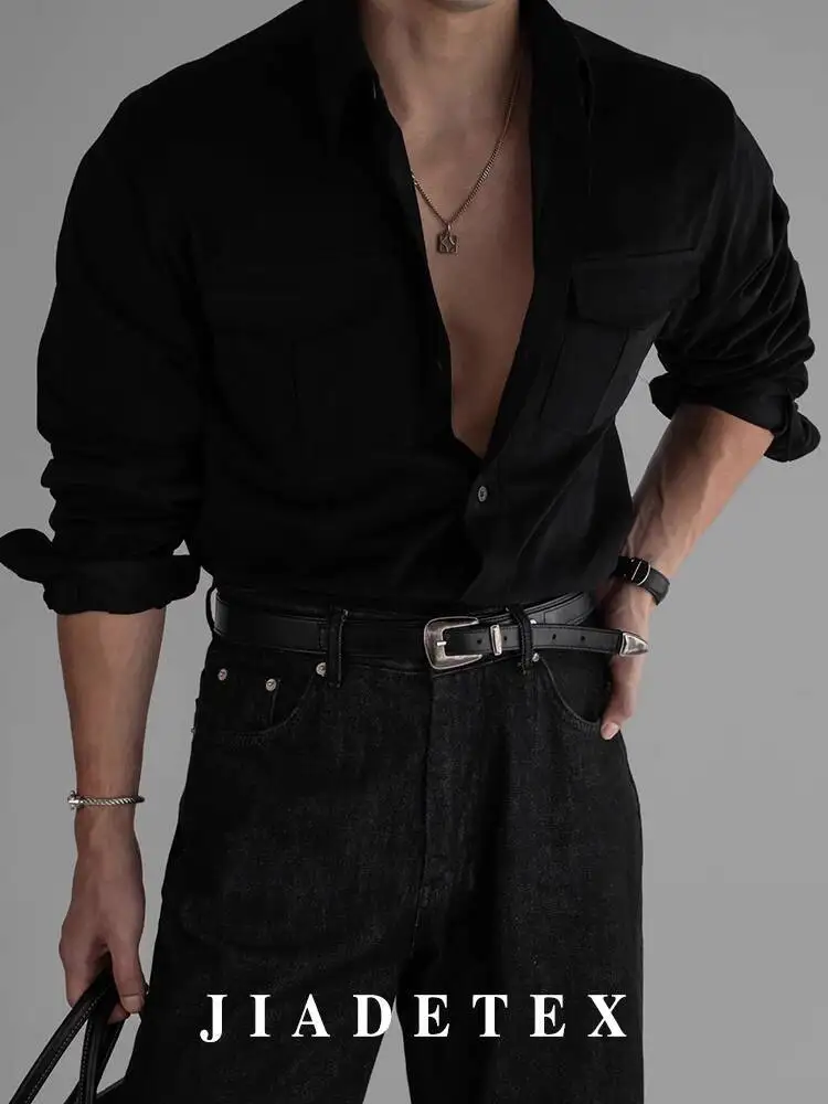 Military Green Cargo Shirt Jacket for Men Tough Style Double Pockets Autumn Spring High End Outerwear