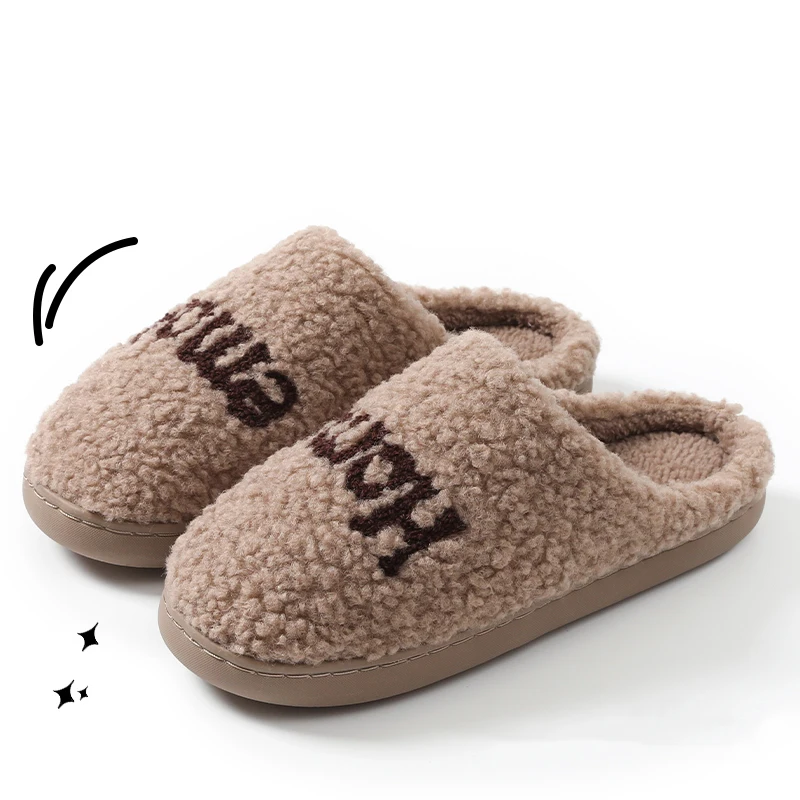 Winter Warme Plüsch-Hausschuhe für Damen, Rutschfeste Weiche Schuhe, Bequeme Flache Sohle, Indoor-Schlafzimmer-Paar-Hausschuhe für Zuhause – Detail 7