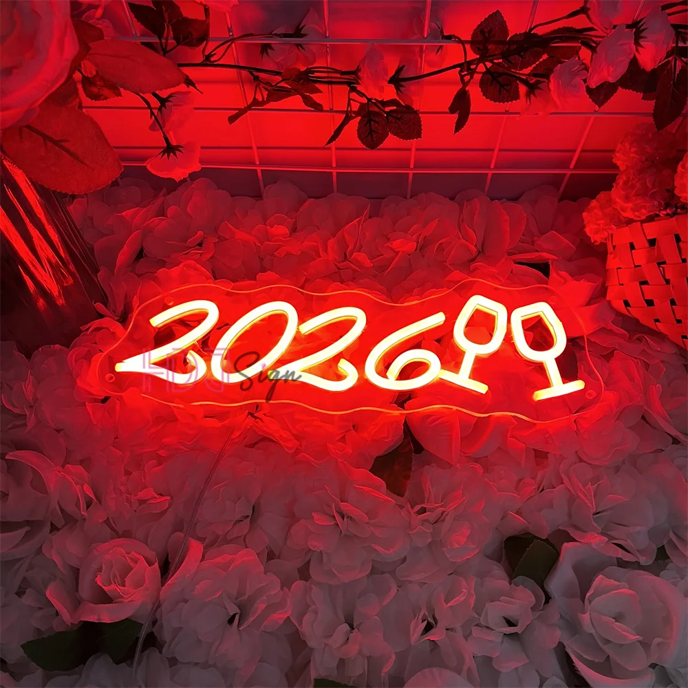 

2026 Новогодняя неоновая вывеска, светодиодная настенная вывеска для комнаты, домашний дом, настенное украшение, с Новым годом, неоновый свет, персонализированные подарки