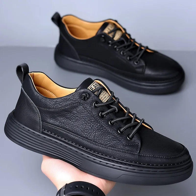 Young Men Shoes Spring and Autumn Casual Leather Shoes Men All Match Trendy Sports Shoes White Shoes White Trendy Shoes Sneakers