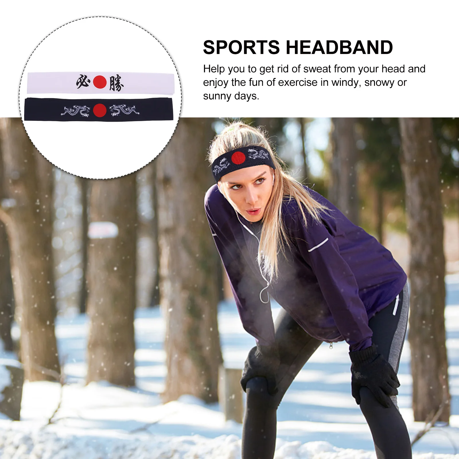 

2pcs Headband Japanese Samurai White Blue Sports Exercise Sweatband Hair Care Styling Tool For Men Women