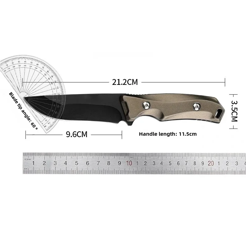 Outdoor Straight Knife Field Knife Fruit Knife Stainless Steel Knife Black Portable Practical Knife with Aluminum Handle