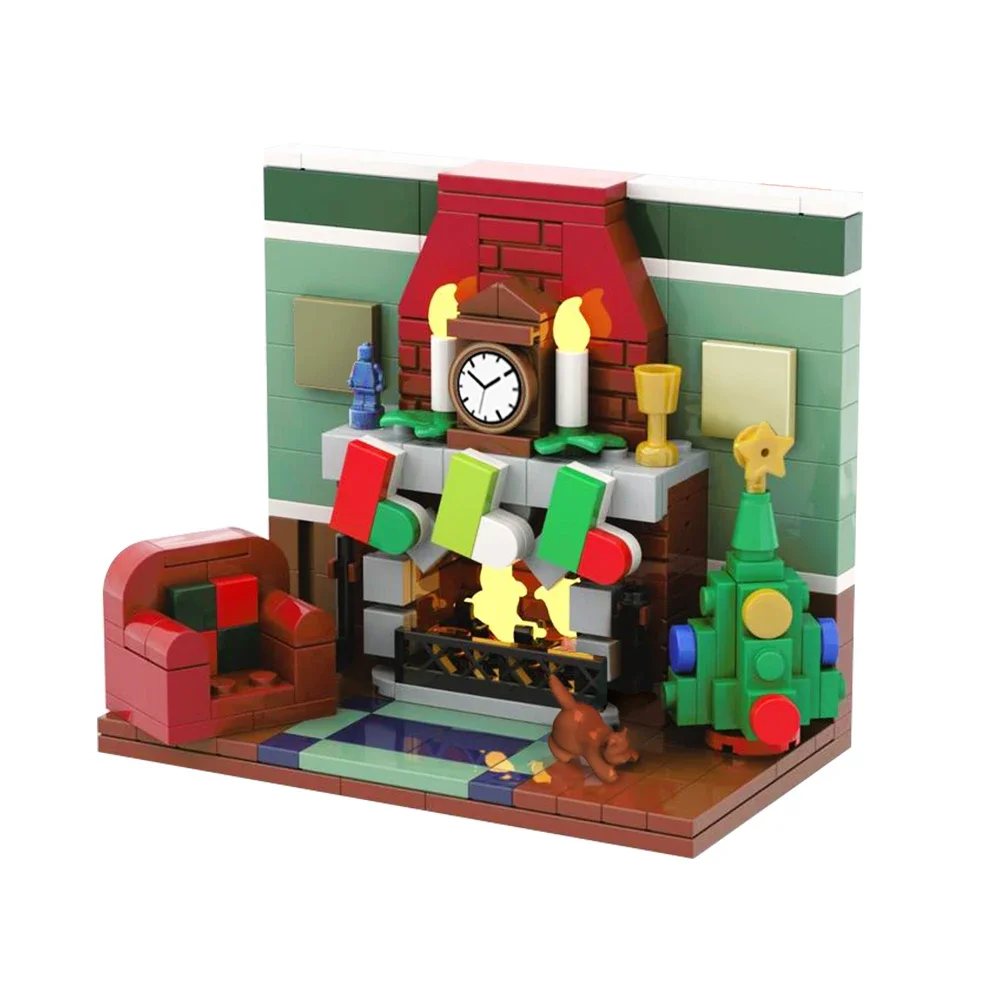 Gobricks MOC Kerstthema Winter Street View Kerstgrillstandaard Bouwsteenset Warme drankenstandaards Baksteenspeelgoed voor kinderen