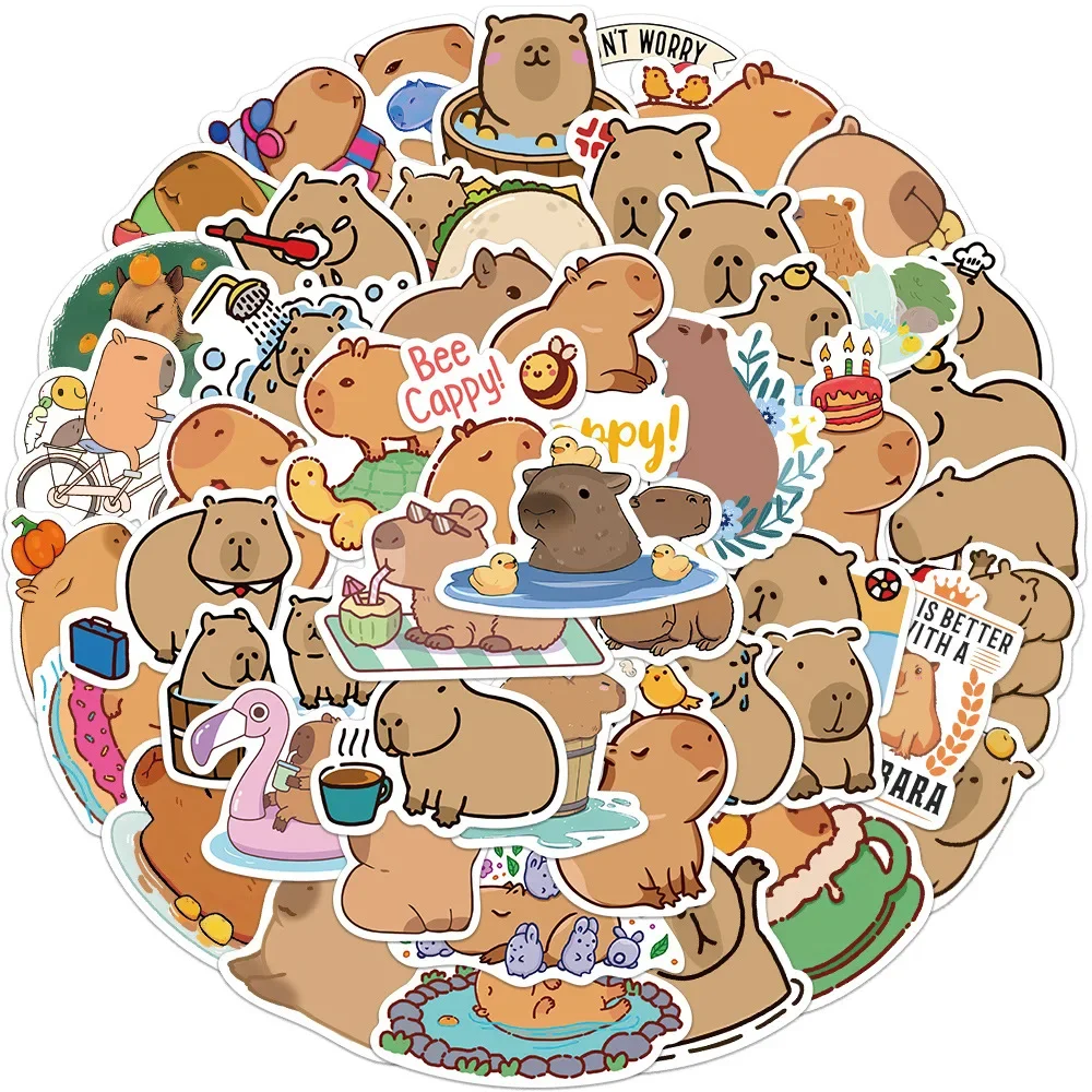 50PCS Cartoon capybara graffiti Sticker Aesthetic Children's Korean Decoration Scrapbooking Stationery School Supplies