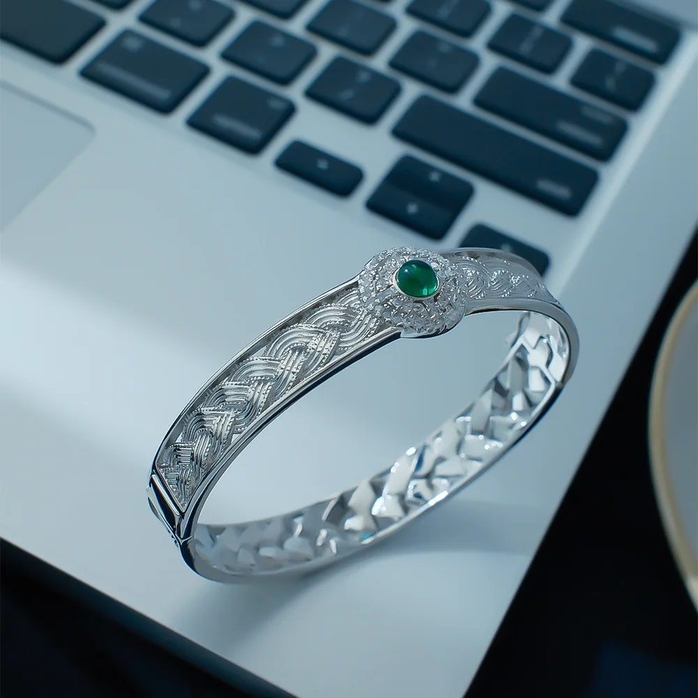 

Sam Panda 925 Sterling Silver Jade Zircon Bracelet For Women Ethnic Exquisite Pattern Retro Aesthetic Jewelry Gift Dropshipping