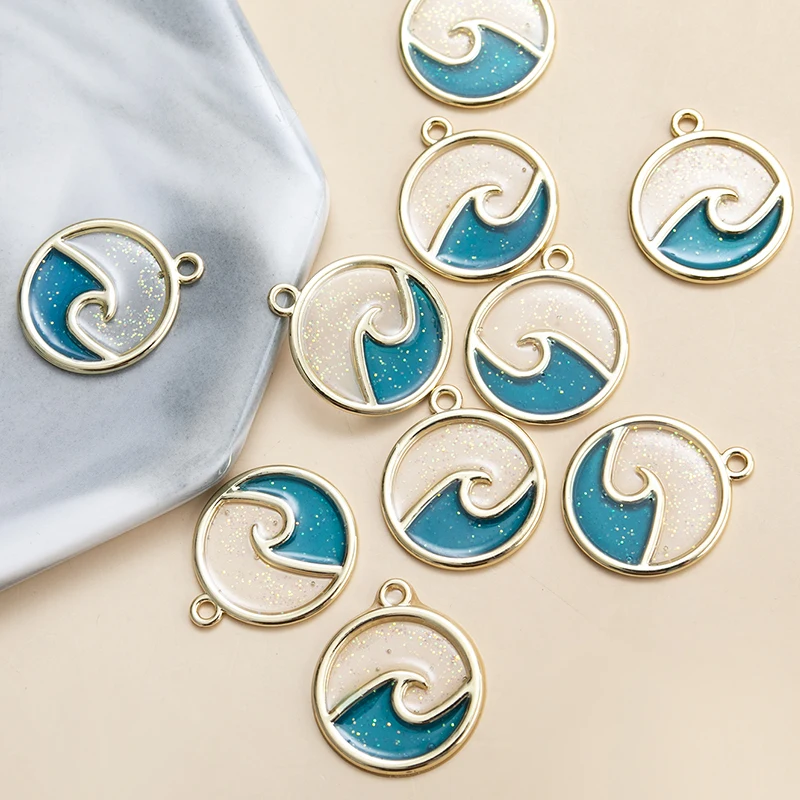 YEYULIN-Breloques Rondes Bleues en Forme de Vague d'Océan, Pendentif pour Boucles d'Oreilles, Collier, Bijoux, Accessoires de Direction, DIY, 10 Pièces/Lot