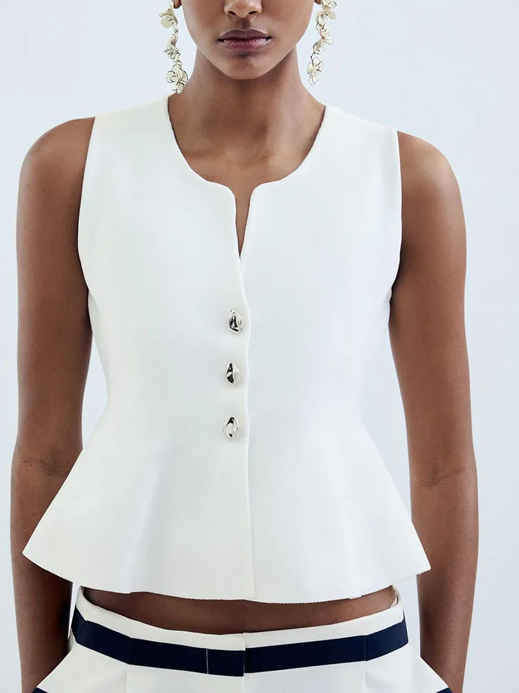 

New Summer Women's Knitted ort Skirt Sle round Ne Simple Knit Top Slim Fit Commute Sle V-Ne Button Pure Color