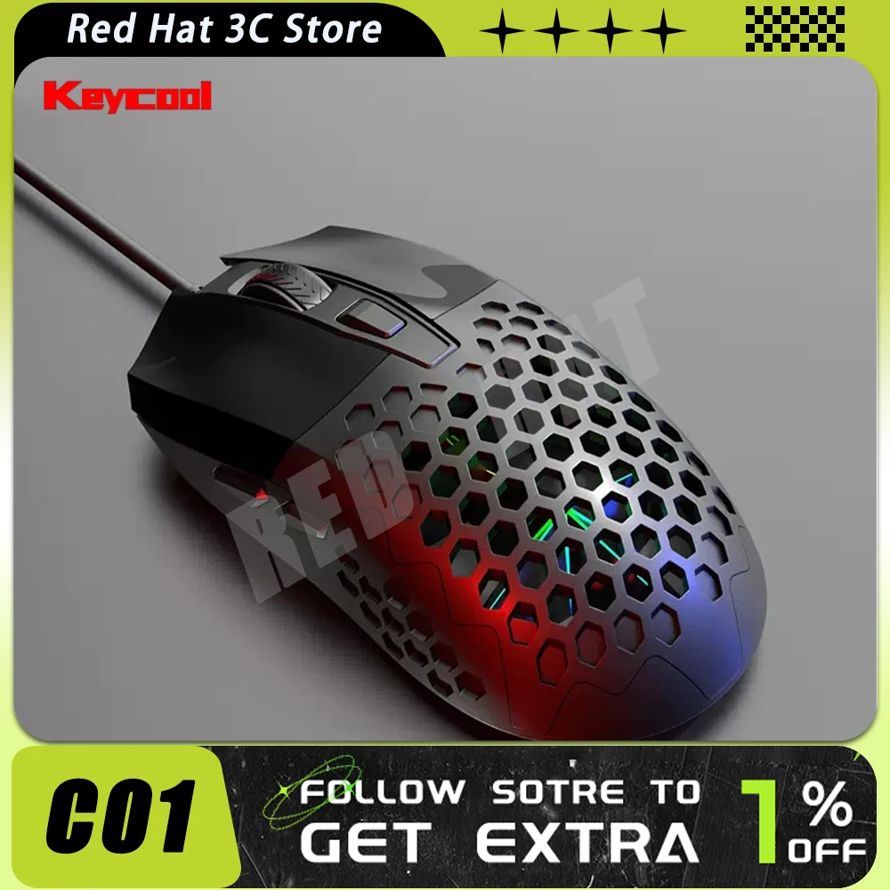 

Keycool C01 Hole Gaming Mouse Wired Paw3327 E-sports Mice USB Ergonomics Lightweight Office Pc Gamer Accessories Gifts Man Mac