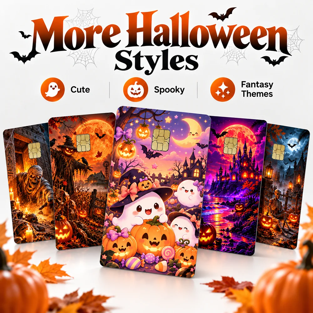 Halloween Bank Card Sticker Cute Ghost Pumpkin Chip Card Skin Candy Corn Spooky Credit Card Cover Autumn Holiday Decor Style