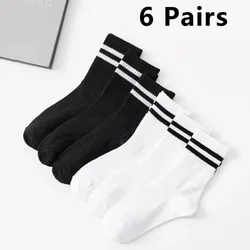 6Pairs/lot Middle Tube Mid Length Stockings Set For Men in Solid Black And White Breathable Socks