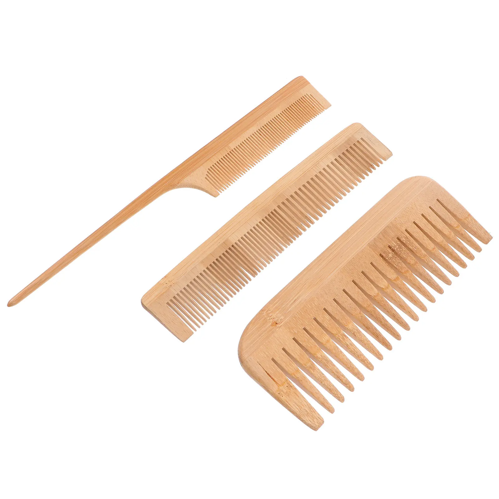 

3Pcs Massage Comb Bamboo Fine Wide Teeth Detangler Brush for Hairdressing Styling Salon Home Use Compact Lightweight