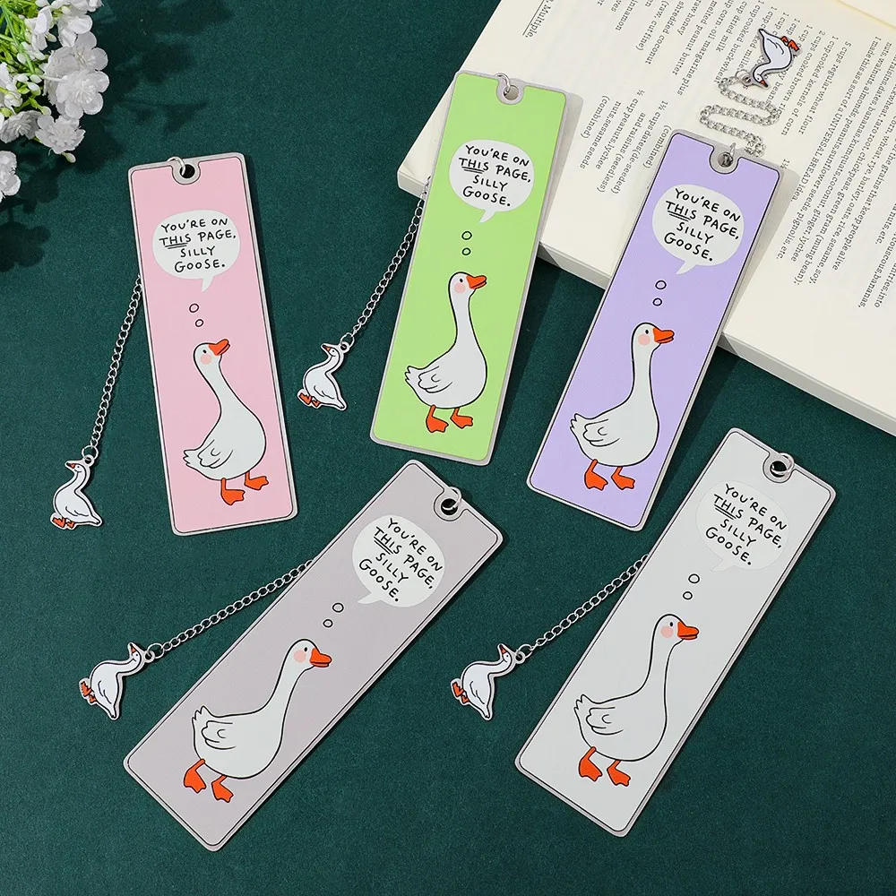 

Cute Goose Metal Bookmarks with Chain Silly Goose Funny Quote Page Marker Colorful Cartoon Reading Accessories for Pet Lovers