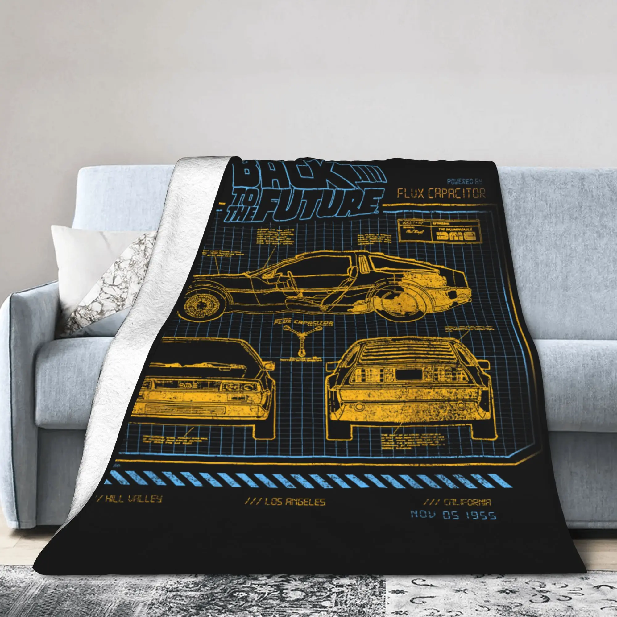 Back To The Future DeLorean Schematics Blanket Coral Fleece Plush  Warm Throw Blankets for Bedding Throws Quilt Portable