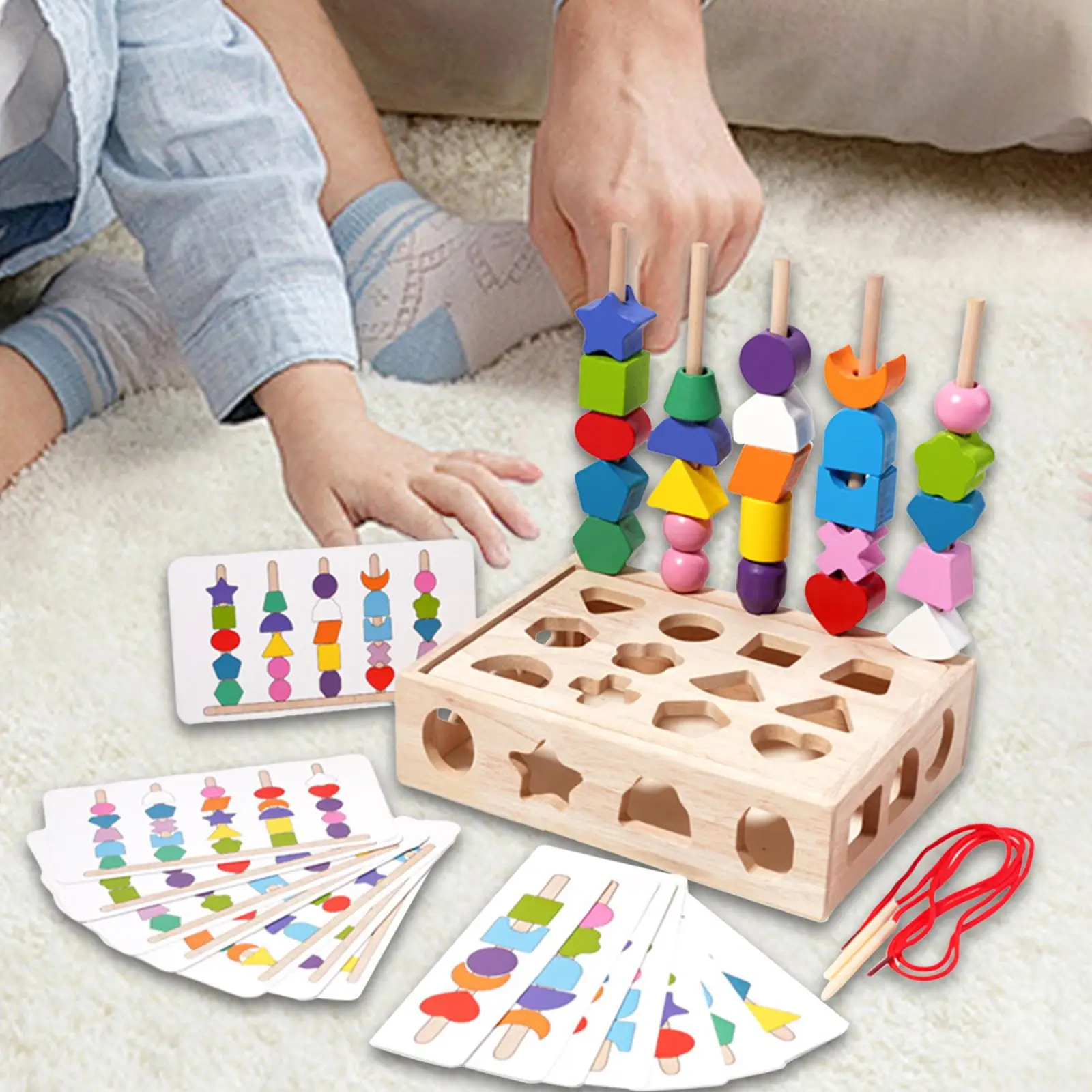 Montessori Wooden Beads Sequenciamento Toy Set para crianças, meninos e meninas Birthday Gift