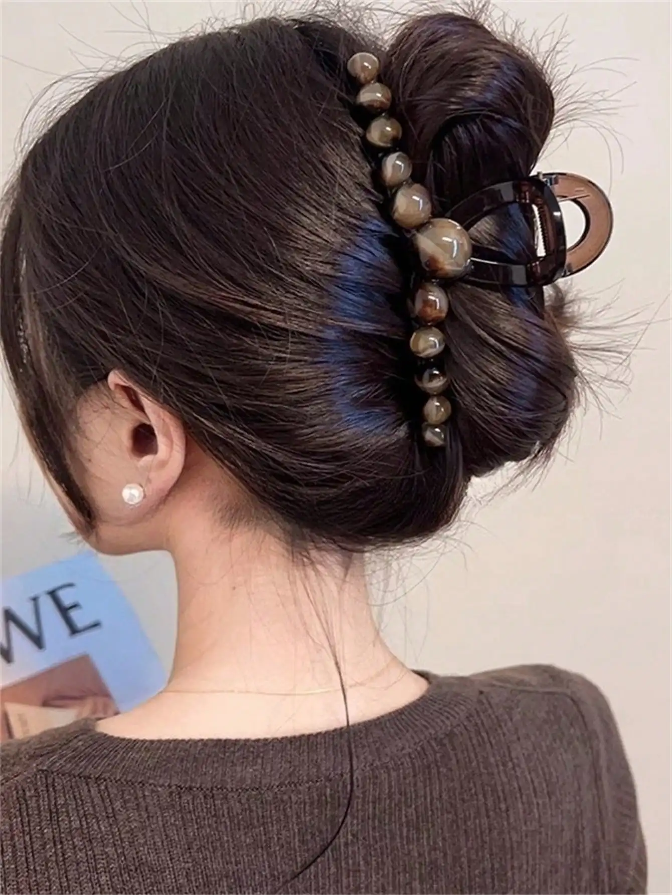 1 Women's retro gradient beaded hair claw Geometric hairpin Shark clip Fashion everything hair clip hair accessories