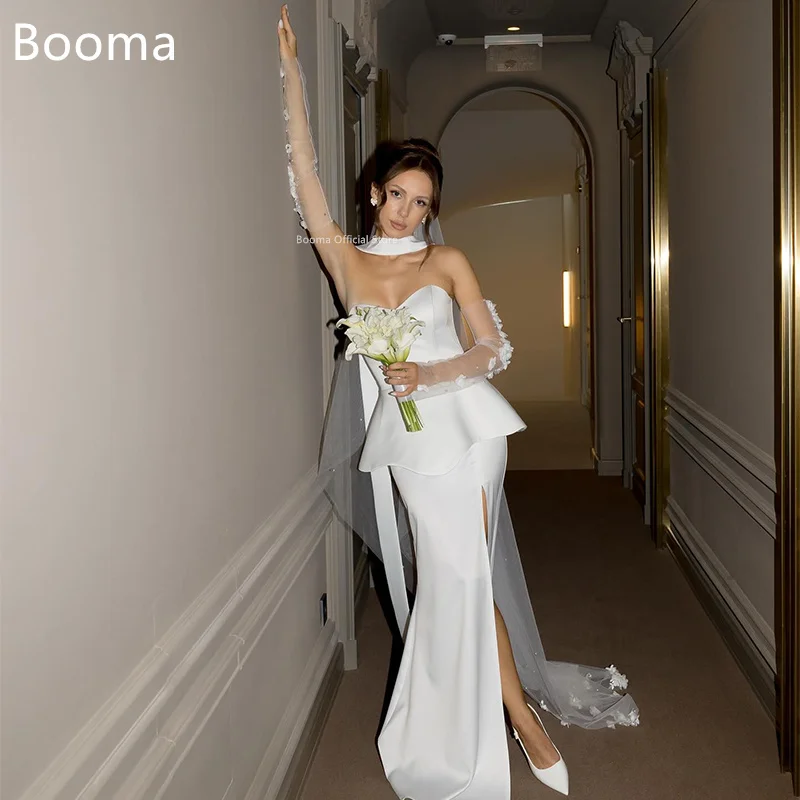 

Booma Mermaid Simple Strapless Side Split Wedding Dresses MAXI Satin Simple Elegant Brides Gown Custom Made 2025