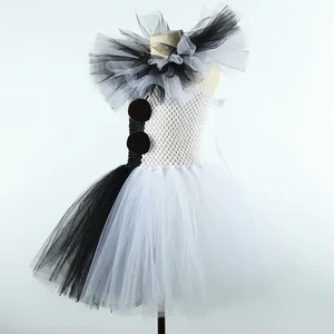 Terifier Kunst Das Clown schwarze Mädchen weiße Fantasie Tutu Kleid Horror Jokerkleid für Kinder Halloween Carnival Party 12 Hauptverkäufe weißes Kleid für Mädchen 10 Jahre - №12