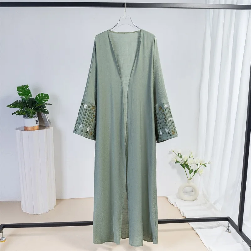 Islamic Clothing Embroidery Open Front Abaya Muslim Kaftans Long Sleeve Maxi Length Ramadan Prayer Dresses Muslim Jilbabs