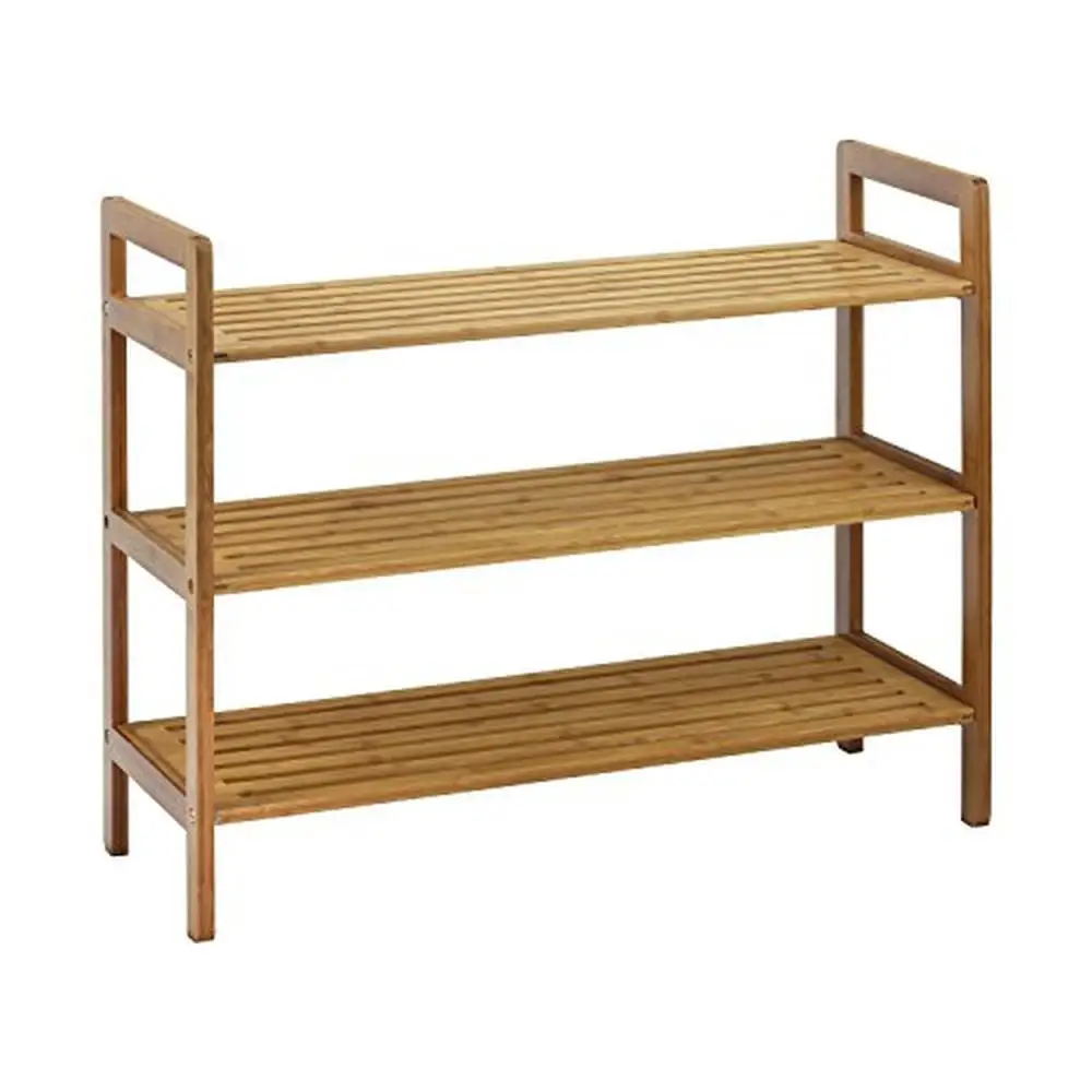 3-Tier Bamboo Shoe Rack Organizer Adult Air Flow Sturdy Natural Shelf 9-12 Pairs Floor Mount