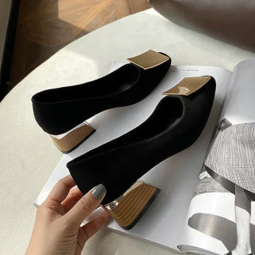 Retro Temperament Women Shoes Spring Summer New Midheel Shallow Mouth Single Shoe Women Square Toe Wild Fairy Style Ladies Shoes