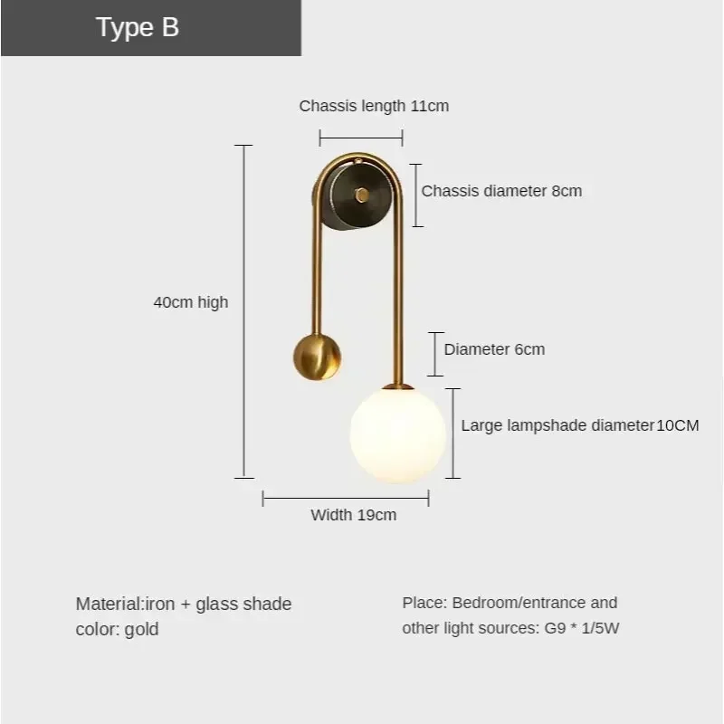 Moderne slaapkamer nachtkastje wandlamp lamp glazen bol LED goud home decor woonkamer gang binnenverlichting blaker armatuur