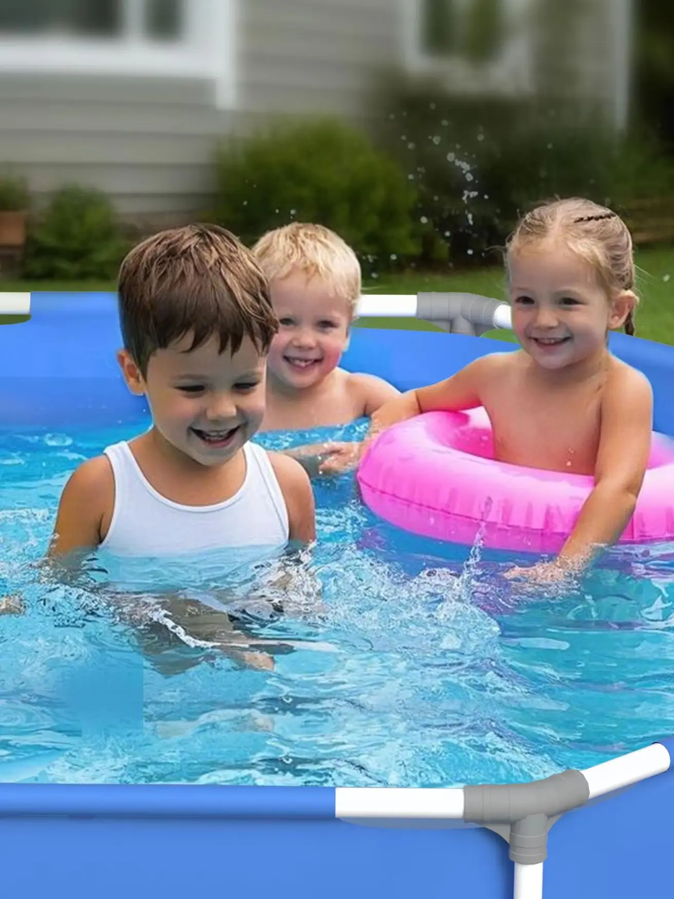 Steel Frame Pool Rahmenpool PE Schwimmbecken Aufstellpool Gartenpool Sommer Swimingpool Stahlrahmenpool Planschbecken für Außenbereich Hinterhof, rund, Blau