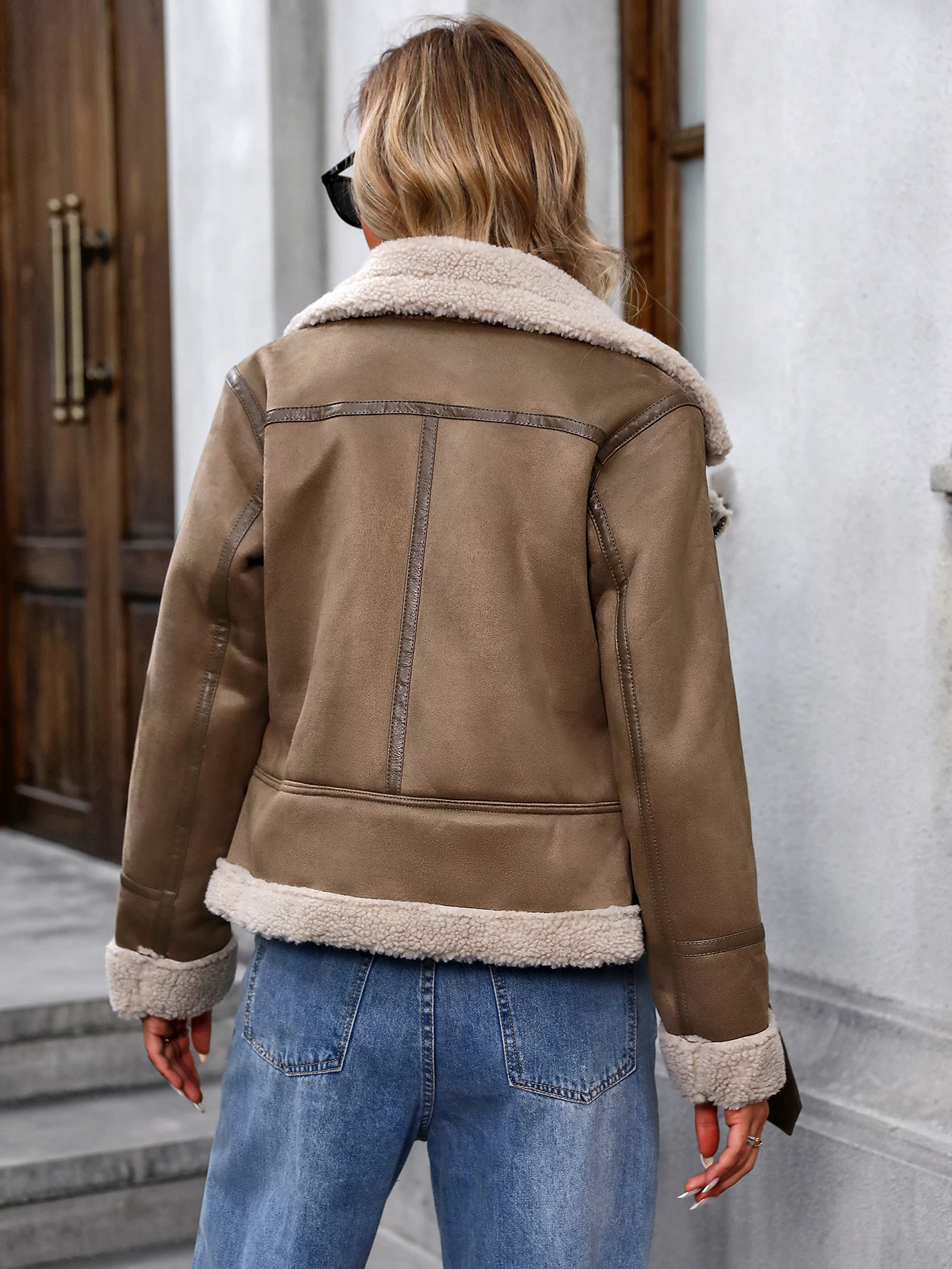 Fitaylor Autumn Winter Women Faux Suede Lamb Jacket Casual Lady Thick Warm Motorcycle Leather Outwear