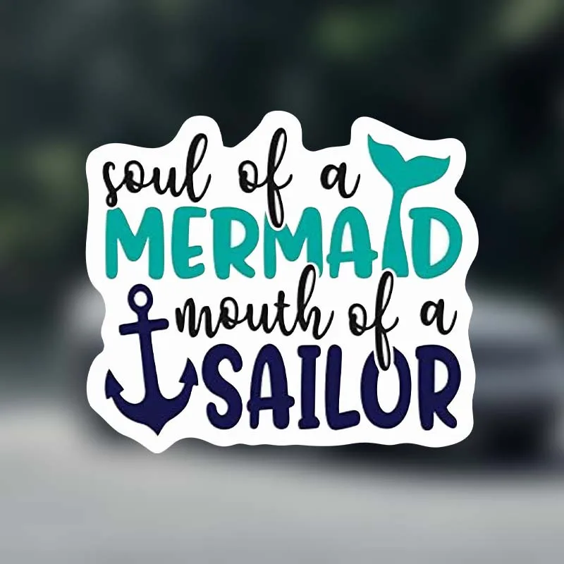 

2Pcs Soul Of A Mermaid Mouth Of A Sailor Vinyl Decal Stickers - Truck Van SUV Window Wall Cup Laptop
