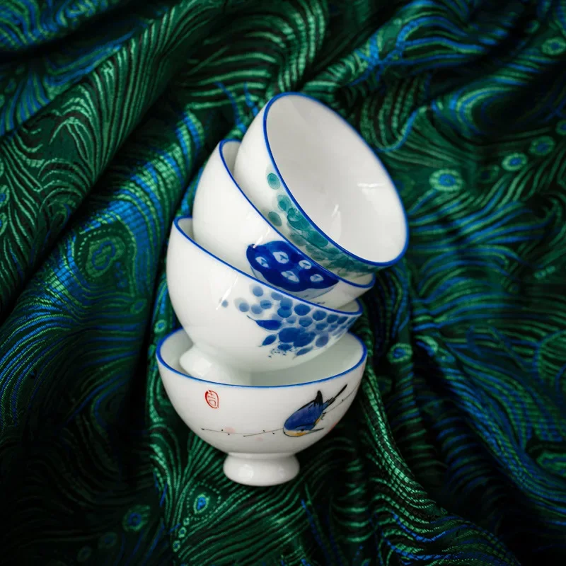 Hand-Painted White Ceramic Tea Cup, Kung Fu Tea Cups, Traditional Chinese Elegance