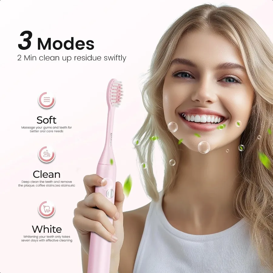 فرشاة أسنان كهربائية بالموجات الصوتية للبالغين، فرشاة أسنان كهربائية محمولة قابلة لإعادة الشحن، طقم سفر USB وردي #2