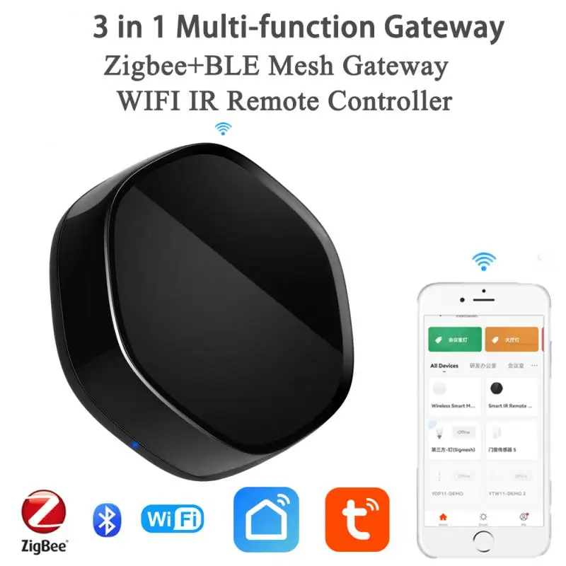 

Tuya Smart Home Multi-function Ble Mesh+Zigbee 3.0 Gateway With 38K IR Remote Controller 3 In 1 Gateway, via Alexa Google Home