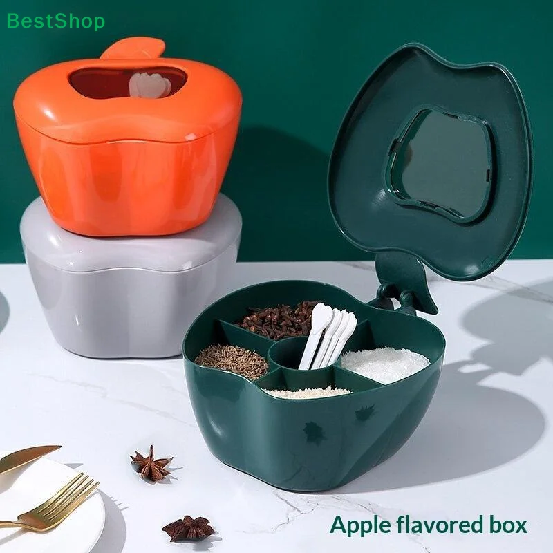 

Fruit Shaped Multi Grid Design Seasoning Box Comes With 4 Spoons Perfect For Various Seasoning