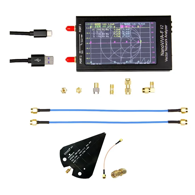 Kit de Medición RF NanoVNA V2 HT5 1300MHz-10GHz, Antena de Banda Ancha UWB de 6-9dBi, Analizador de 50KHz-3000MHz para Componentes Electrónicos