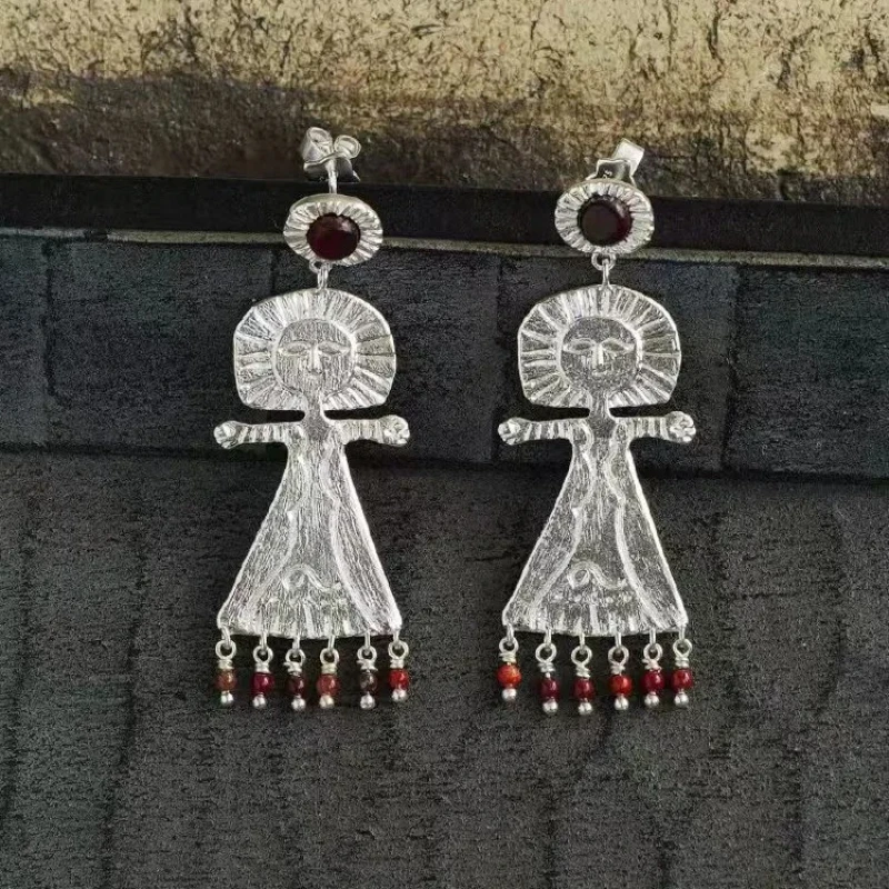 

Retro Rainbow Stone Sea God Earrings Tassel Holiday Earrings Fashionable Versatile Jewelry Women