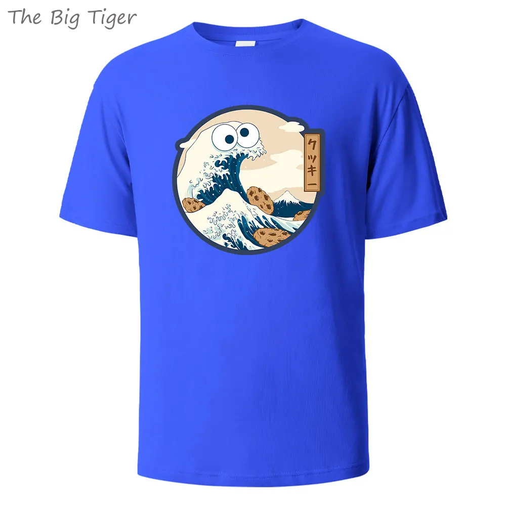 Cookie Monster Great Wave T-Shirt Men Women Japanese Ukiyo-e Fan Art Tee Relaxed fashion cotton loose T-shirt, streetwear