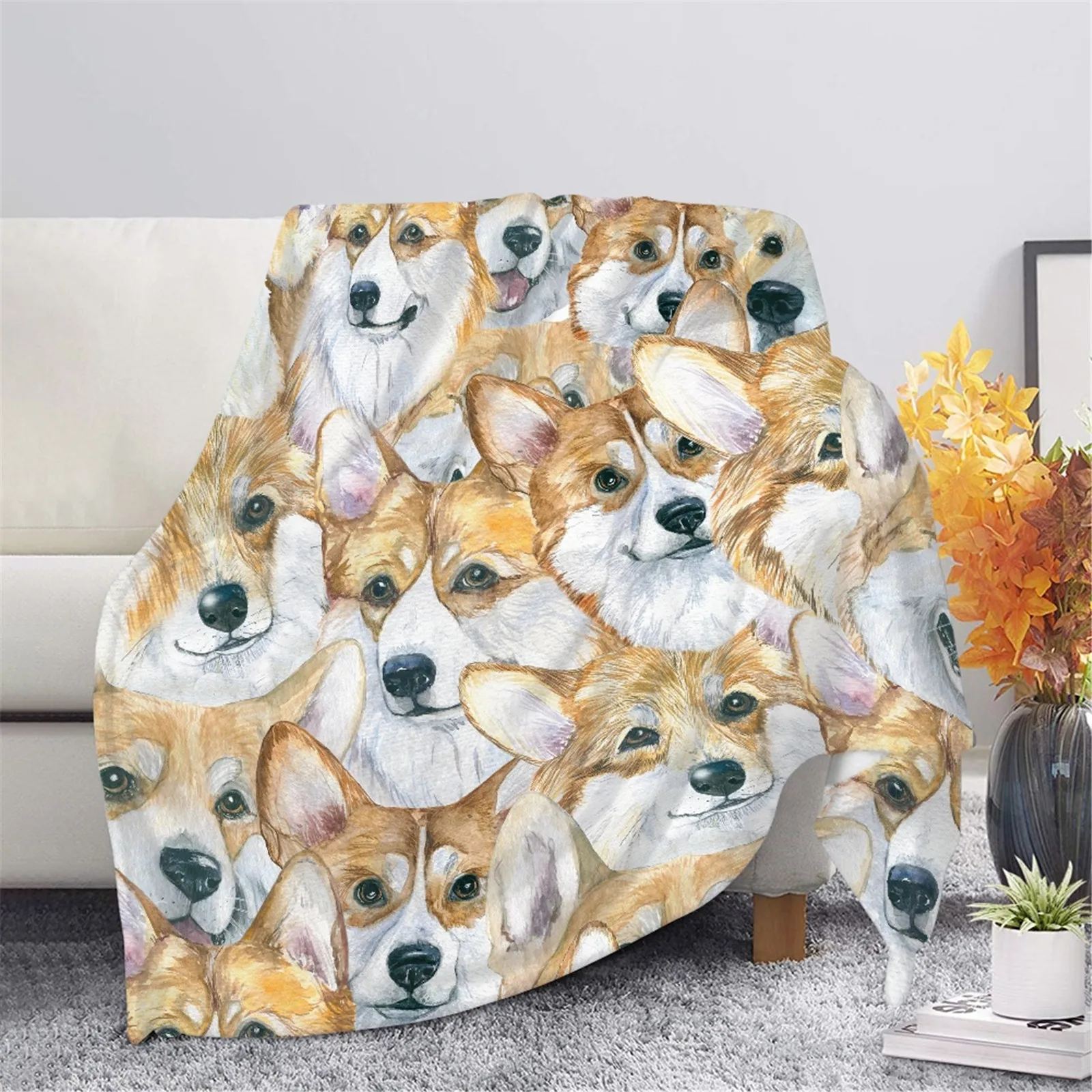 

KACISSTY Corgi Blankets Animals Dogs 3D Printed Throw Blanket Cozy Flannel Office Nap Quilts Portable Quilt Dropshipping