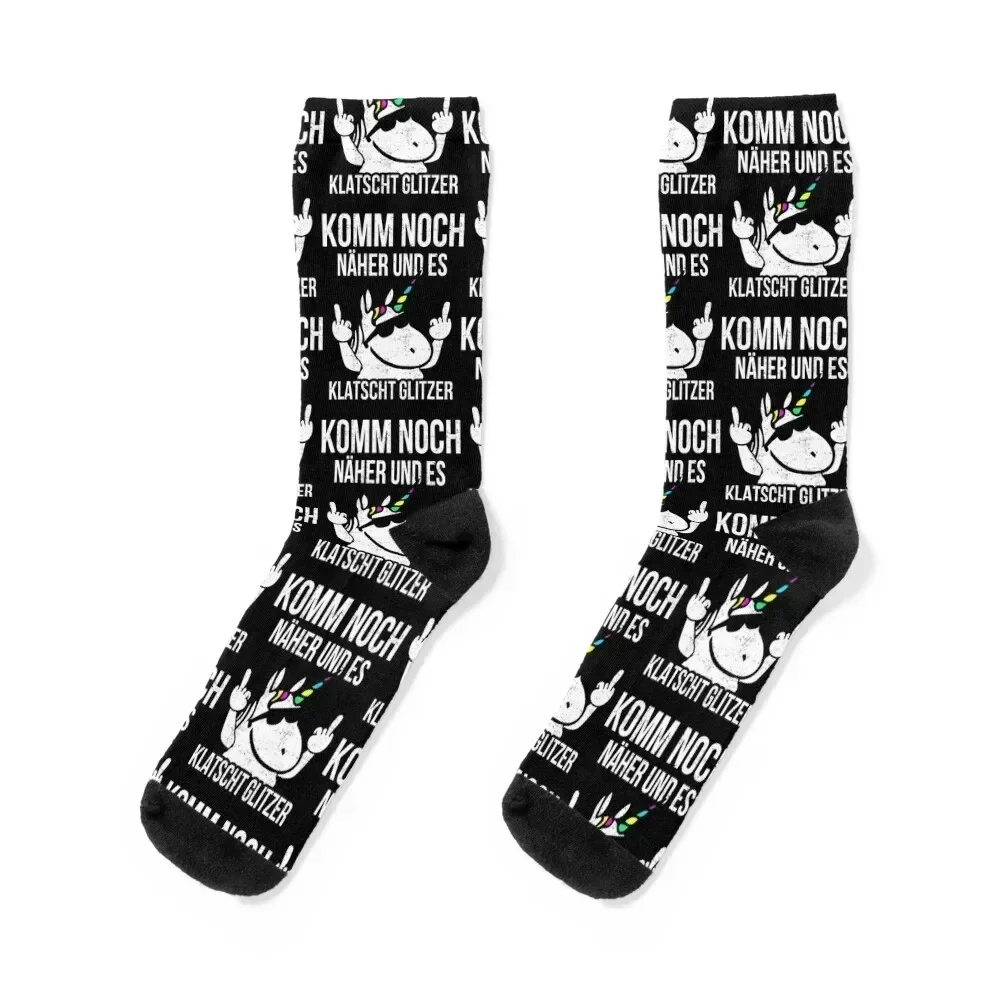 

Komm Noch Nher & Es Klatscht Glitzer Mittelfinger Einhorn Socks japanese fashion compression hip hop Socks Men's Women's