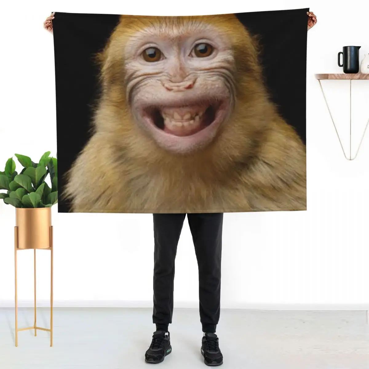 

loughing monkey Throw Blanket Travel Size Cozy Blanket for Plane Train