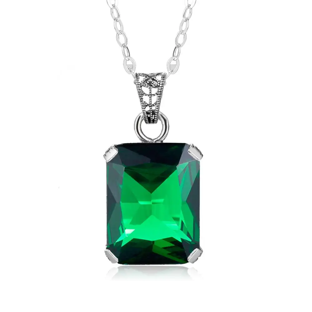 14K White Gold Gemstone Necklace Pendant Natural Emerald jade Necklace for Women Peridot Gemstone Jade Fine Jewelry