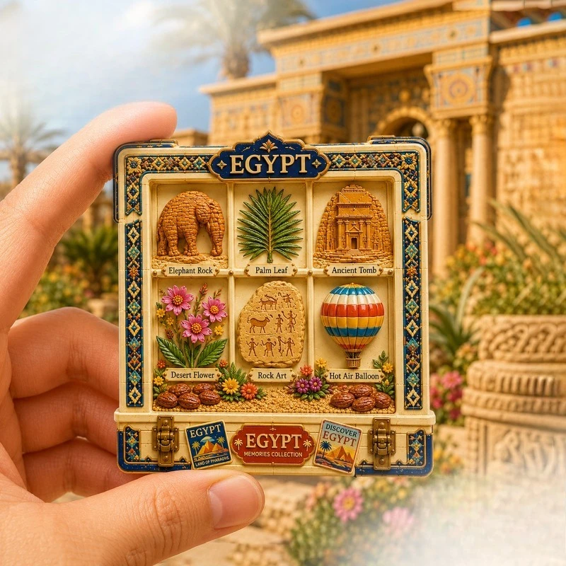 Egypt Ancient Grid Fridge Magnet - Historic 3D Collection Souvenir Unique Egyptian Heritage Gift for Travel & Archaeology Decor