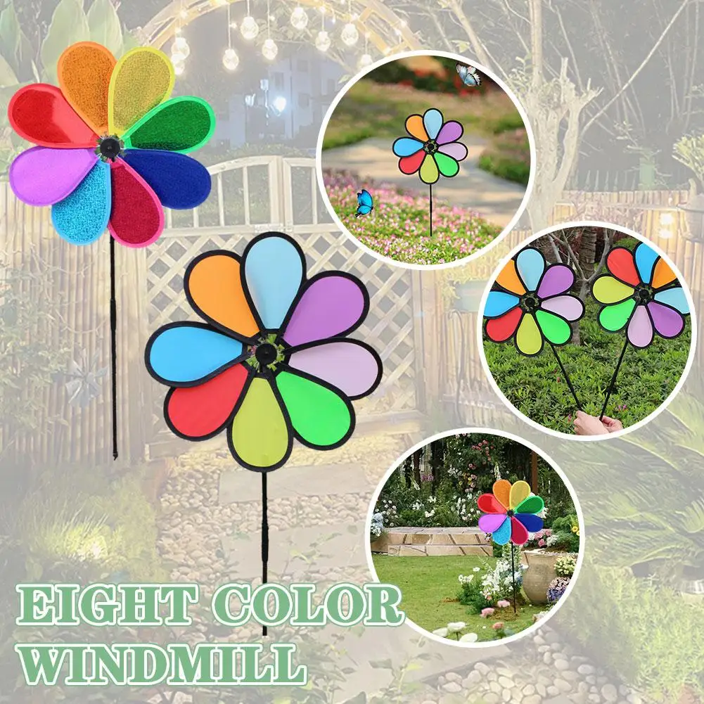 New Colorful Rainbow Dazy Flower Spinner Wind Windmill Creative Decor Toys Kids Scarer Outdoor Yard Garden Bird Colorful L0P5