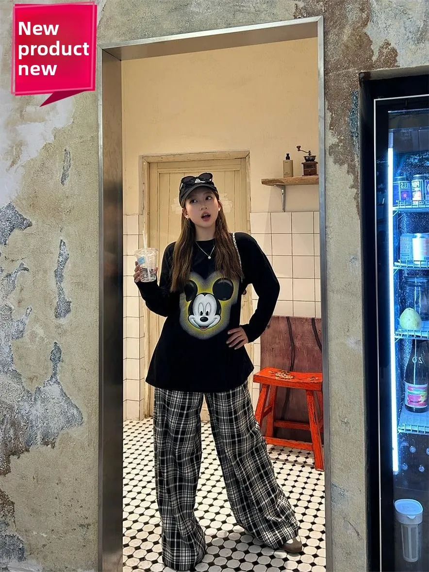 T-shirt lunga con stampa cartoon Sve Miey vestibilità ampia T-shirt da donna Boting irt Cover Butt di media lunghezza Casual Top Street Sle