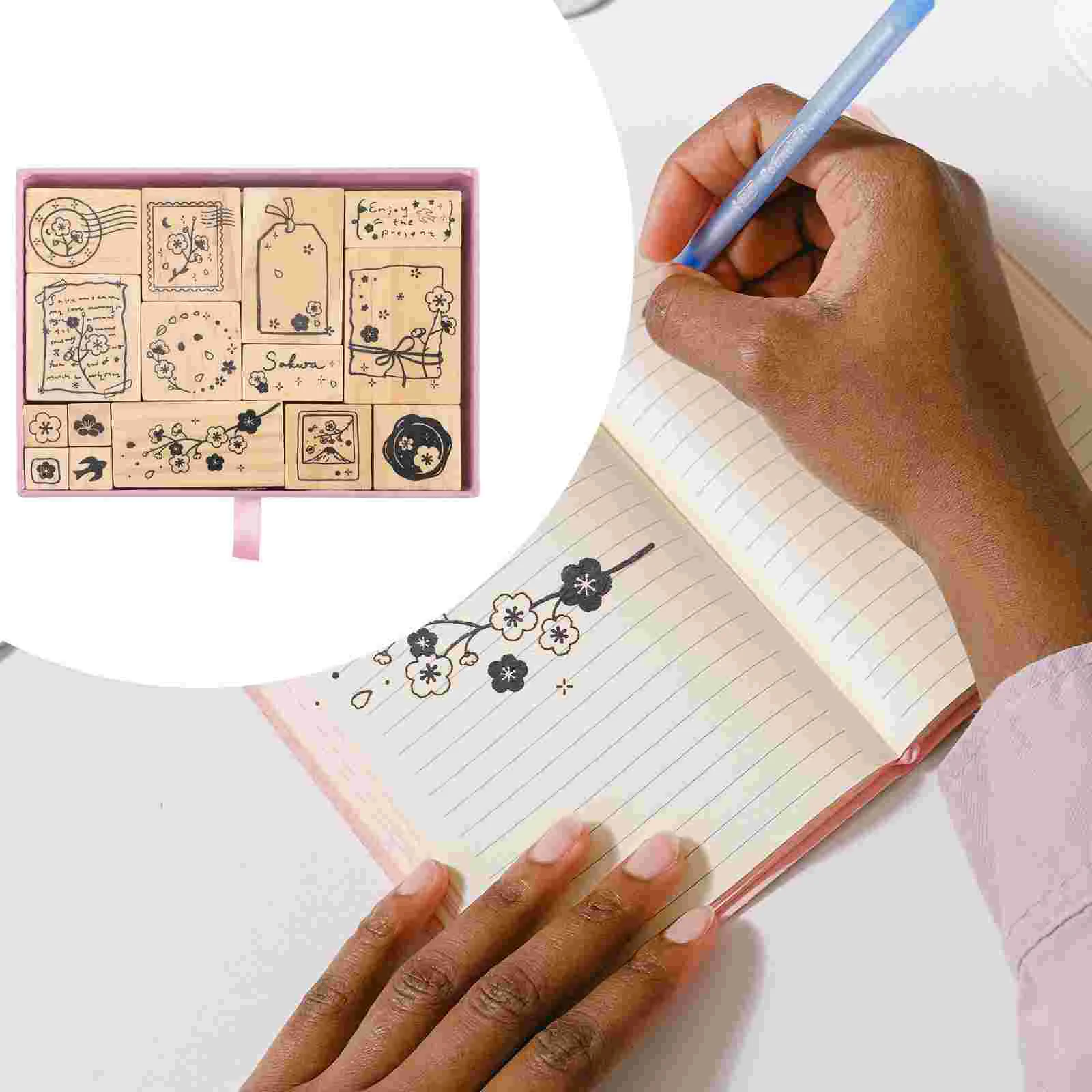 Hand Stamp Diary Decoration Decorative Wooden Stamps Scrapbook for Crafts Account DIY Kids Small