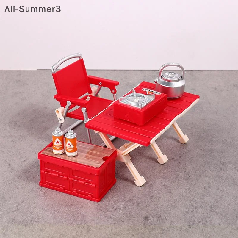 1:12 دمية مصغرة التخييم نزهة مجموعة كرسي قابل للطي مواقد الغاز نموذج ديكور لعبة بيت الدمية الملحقات