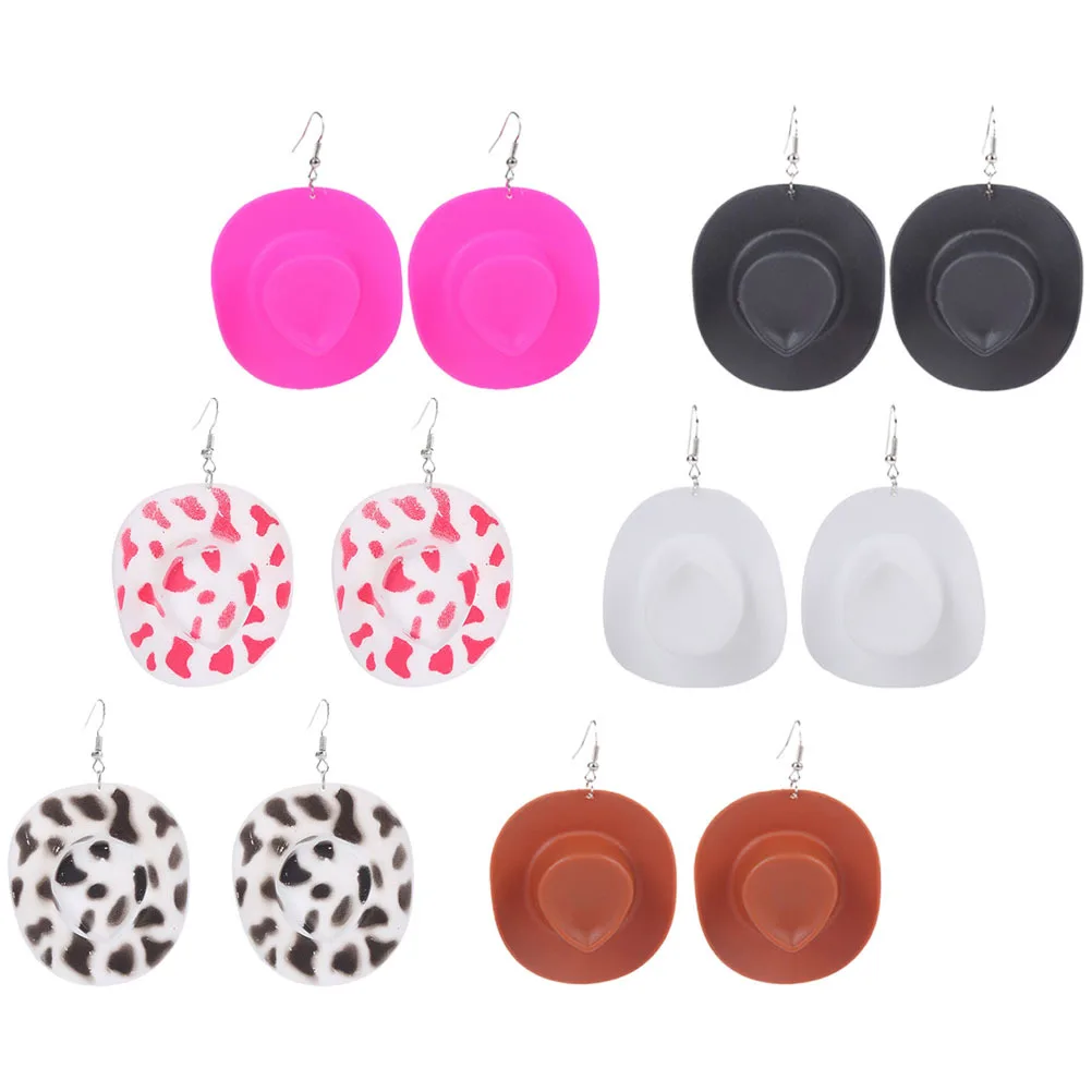 

6Pairs Cow Print Earrings Hat Design Dangle Earrings Unique Stylish Ear Jewelry Gift Women Party Accessories Women Earring