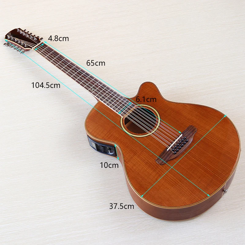 12弦エレクトリックアコースティックギター フレイムオークトップ 40インチ カッタウェイデザイン EQ付き フォークギター 欠陥あり ブラウン&サンバースト&レッド